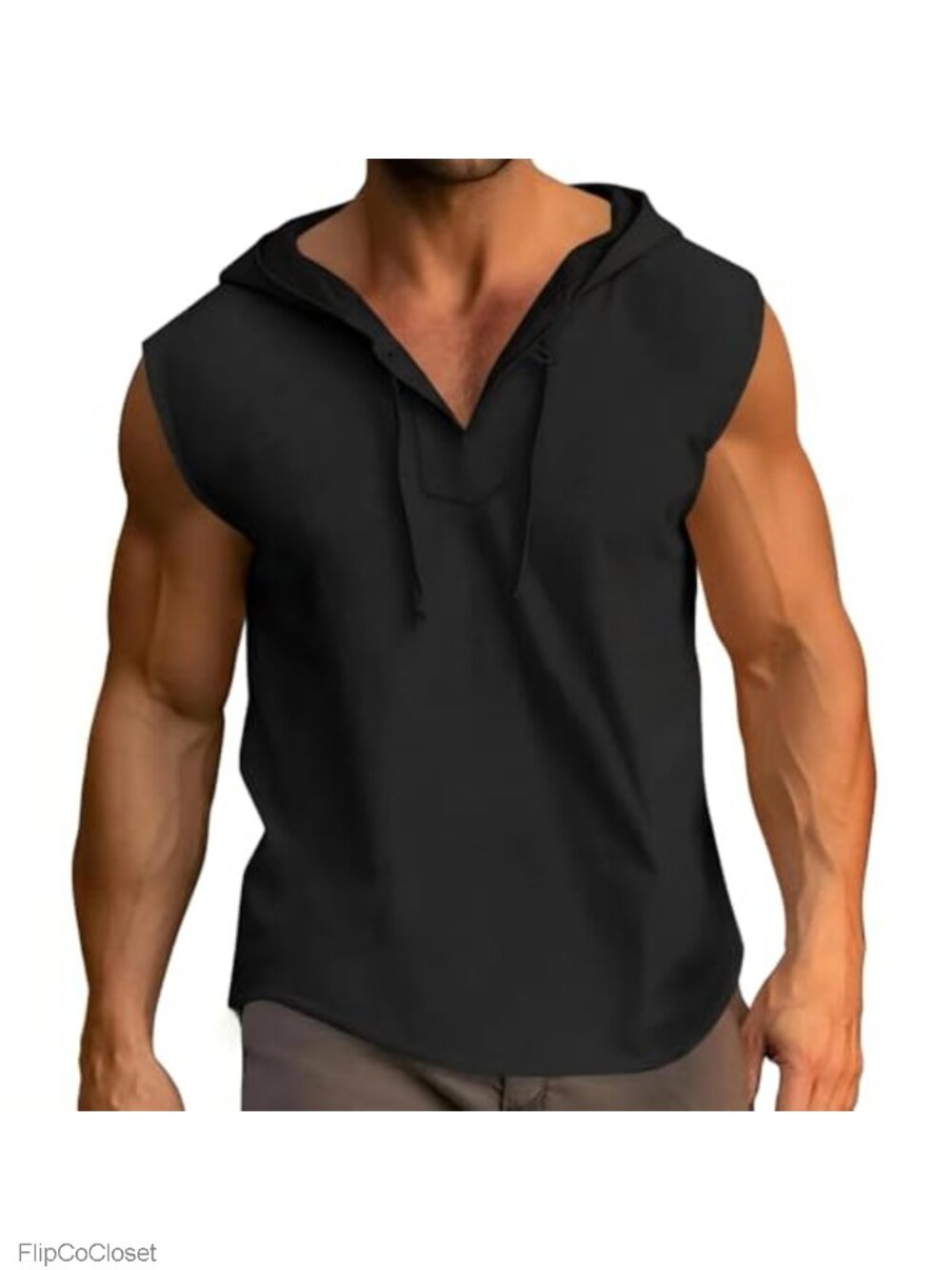 Men's Sleeveless Hooded Tank Top Cotton Tee Summer Workout Shirt